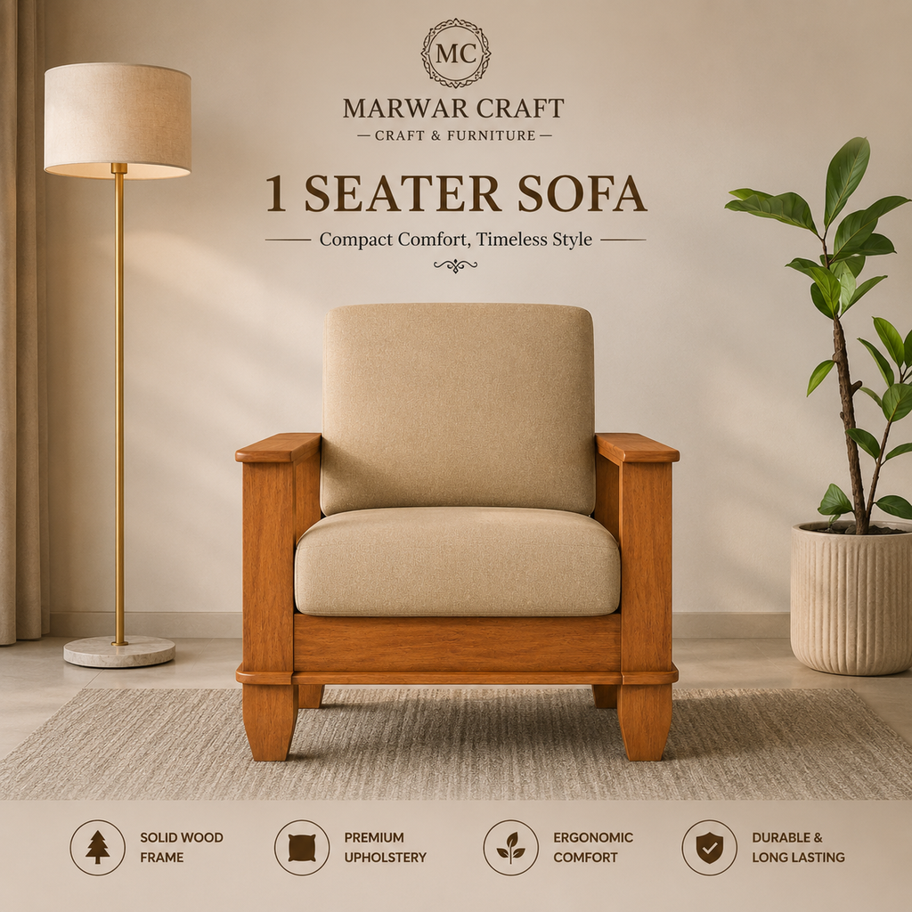 The Heritage Wooden Armchair – Premium Single Seater Sofa Lounge Chair with Solid Timber Frame