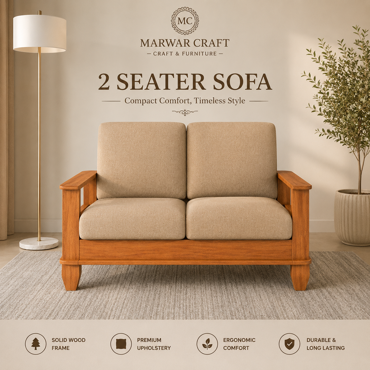 The Heritage Wooden Armchair – Premium Single Seater Sofa Lounge Chair with Solid Timber Frame