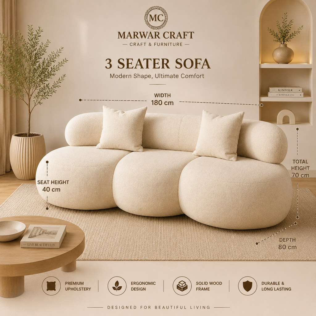 The Marshmallow Cloud Bouclé Sofa Set – Premium Cream 3-Seater Couch &amp; Accent Lounge Chair
