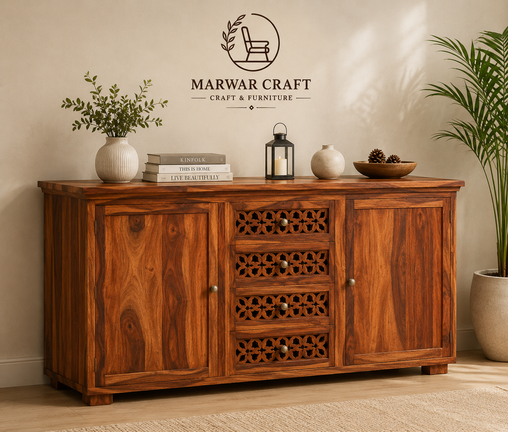 Cambrey Sheesham Wood Storage Cabinets and Sideboard (Honey Finish) -Marwar Craft & Furniture