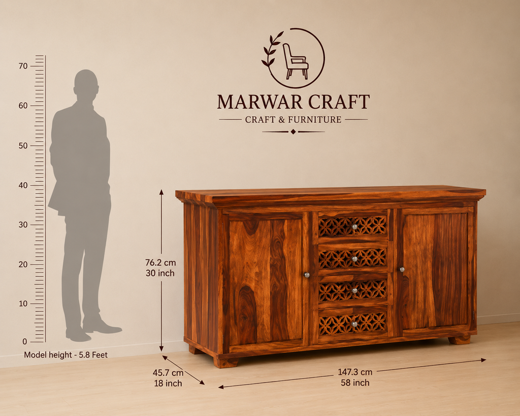 Cambrey Sheesham Wood Storage Cabinets and Sideboard (Honey Finish) -Marwar Craft & Furniture