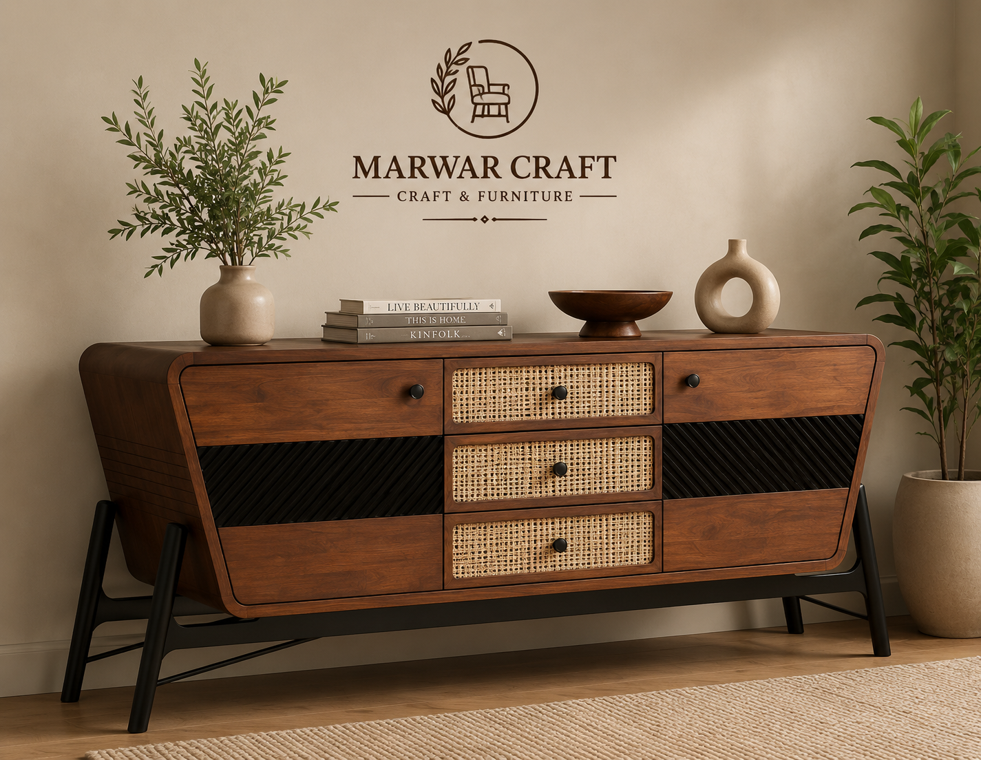 Sheesham Wood Cabinet and Sideboard (Honey Finish) -Marwar Craft & Furniture