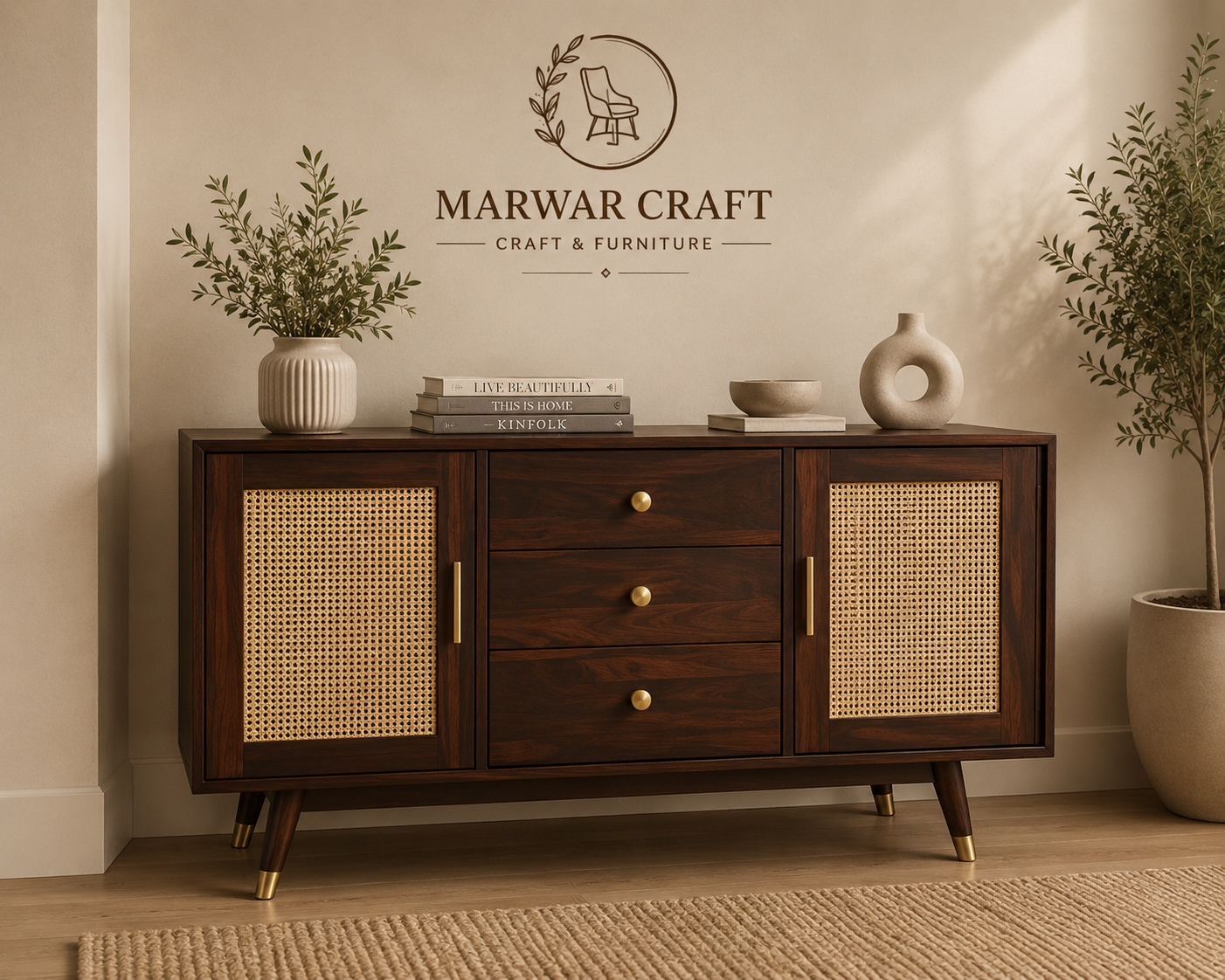 Iriana Sheesham wood Cabinets and Sideboard (Walnut Finish) -Marwar Craft & Furniture