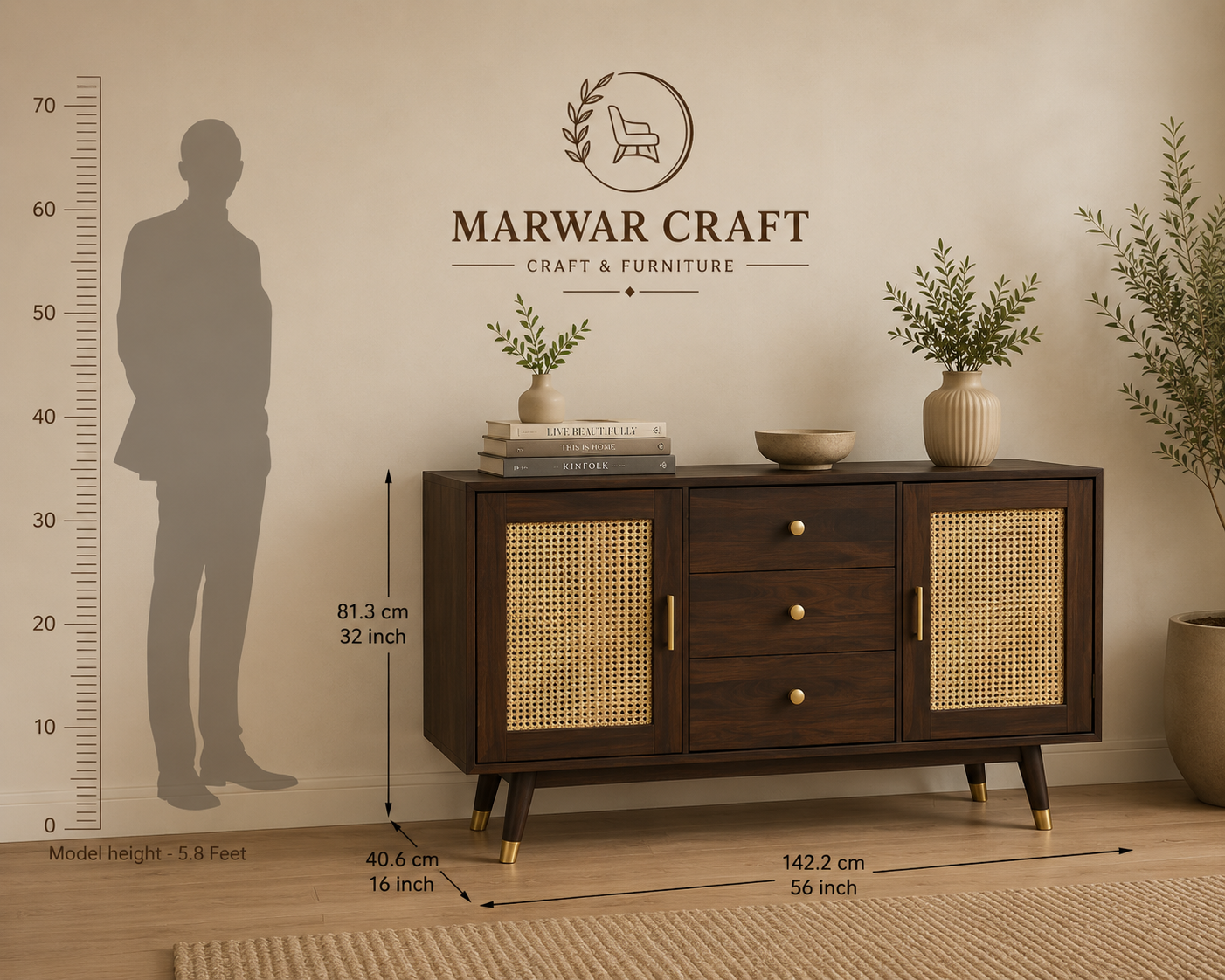 Iriana Sheesham wood Cabinets and Sideboard (Walnut Finish) -Marwar Craft & Furniture