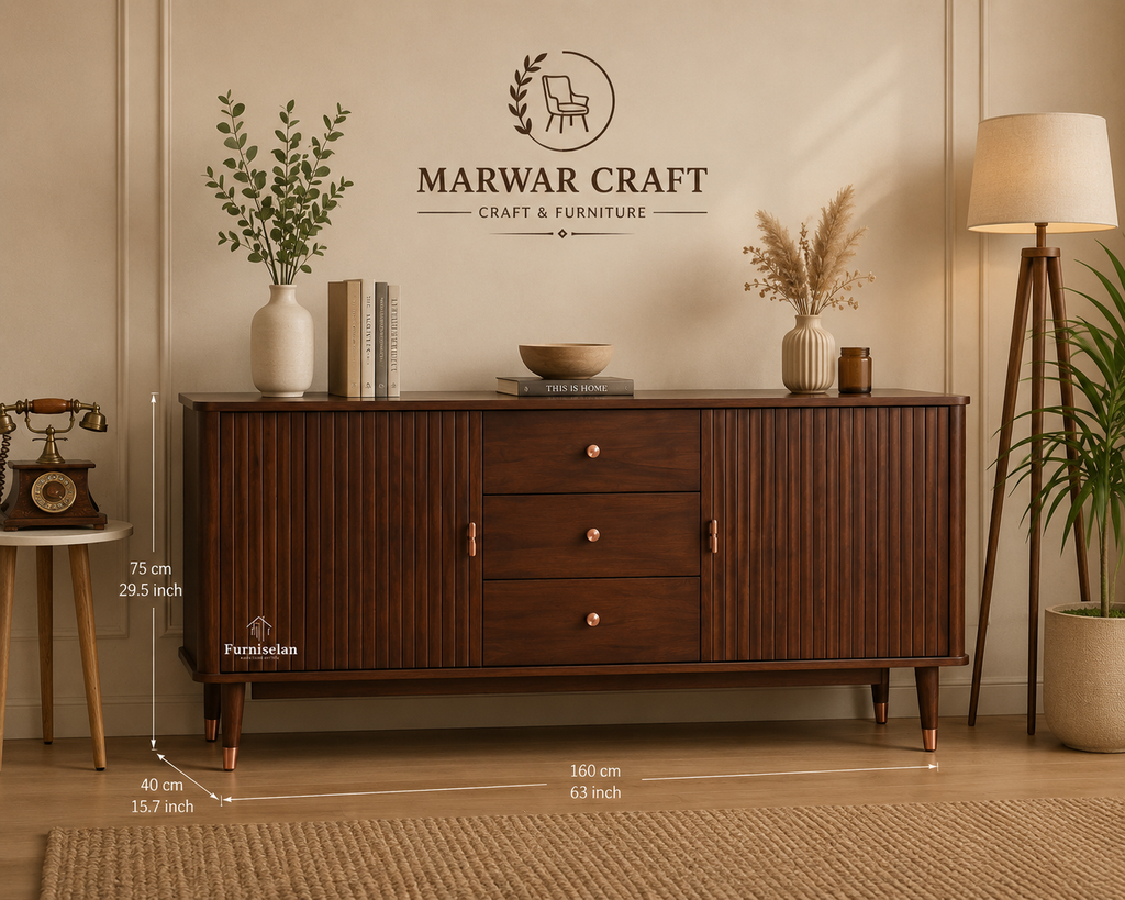 Eiffel Solid Wood Sideboard Cabinet Two Doors and Three Drawers - Marwar Craft & Furniture