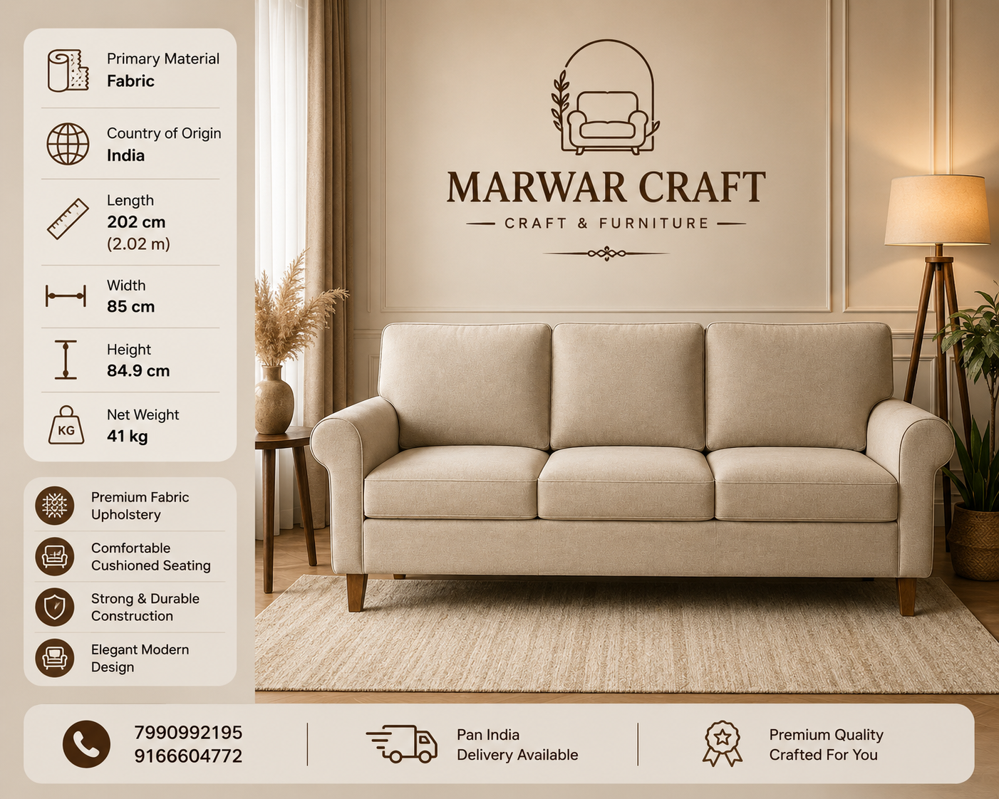The Palermo Accent Chair – Premium Cream Fabric Single-Seater Luxury Lounge Armchair