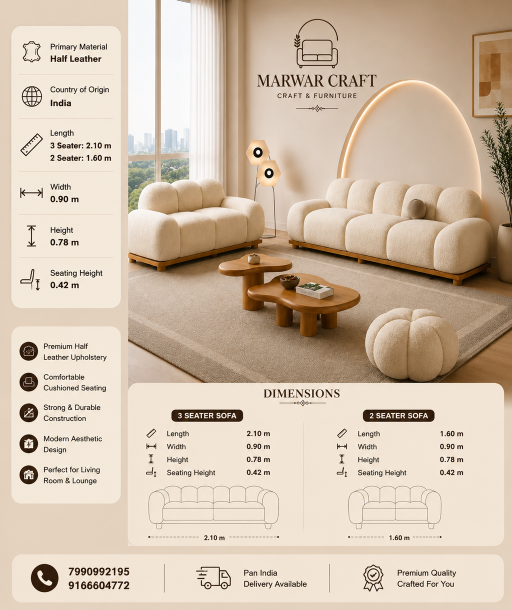 The Cloud Arc Modular Ensemble – Premium Cream Bouclé Sofa, Loveseat &amp; Pumpkin Ottoman Set