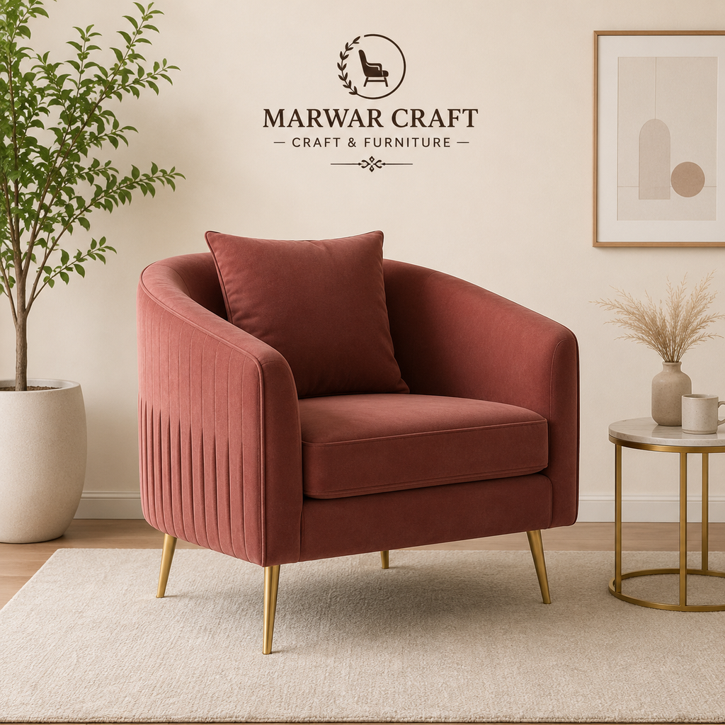 Marwar Craft Premium Velvet Accent Chair | Modern Lounge Chair with Gold Metal Legs