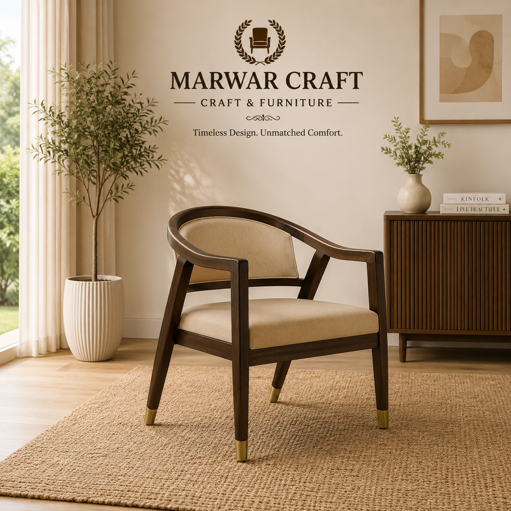 Marwar Craft Premium Wooden Lounge Chair | Modern Curved Arm Accent Chair