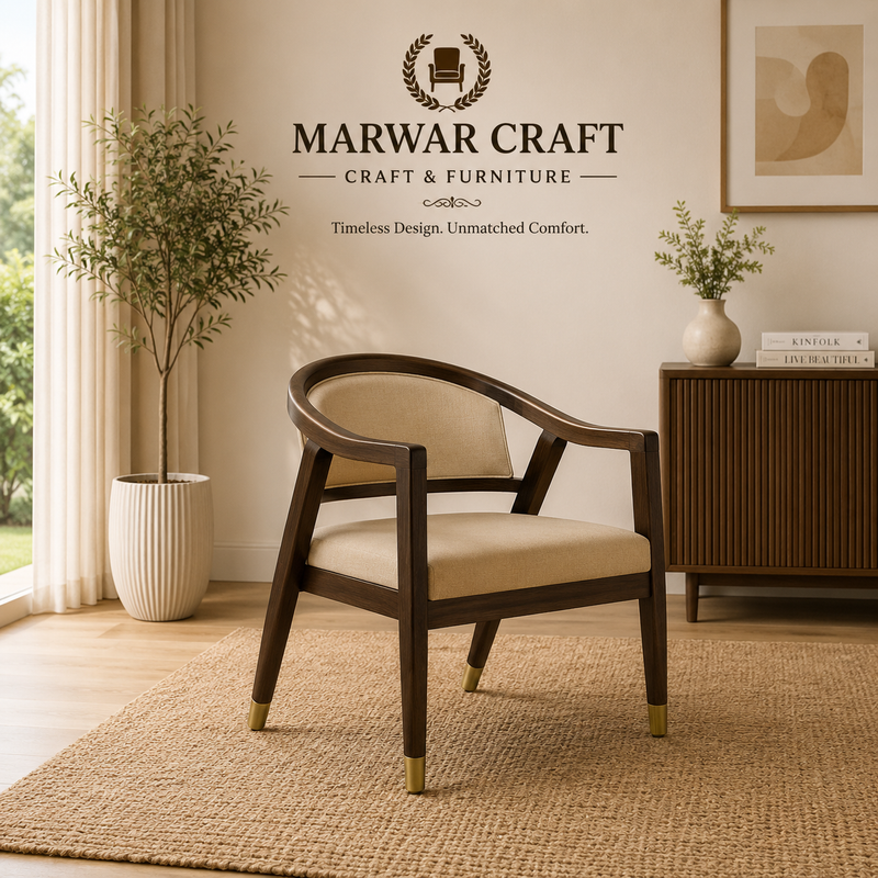 Marwar Craft Premium Wooden Lounge Chair | Modern Curved Arm Accent Chair