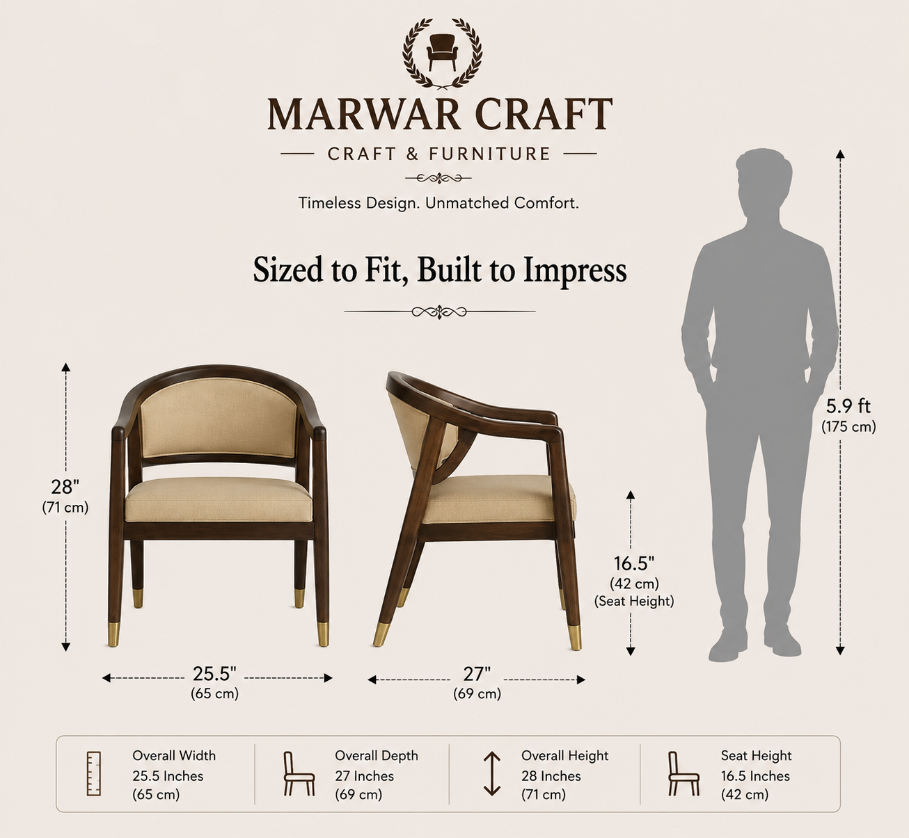 Marwar Craft Premium Wooden Lounge Chair | Modern Curved Arm Accent Chair