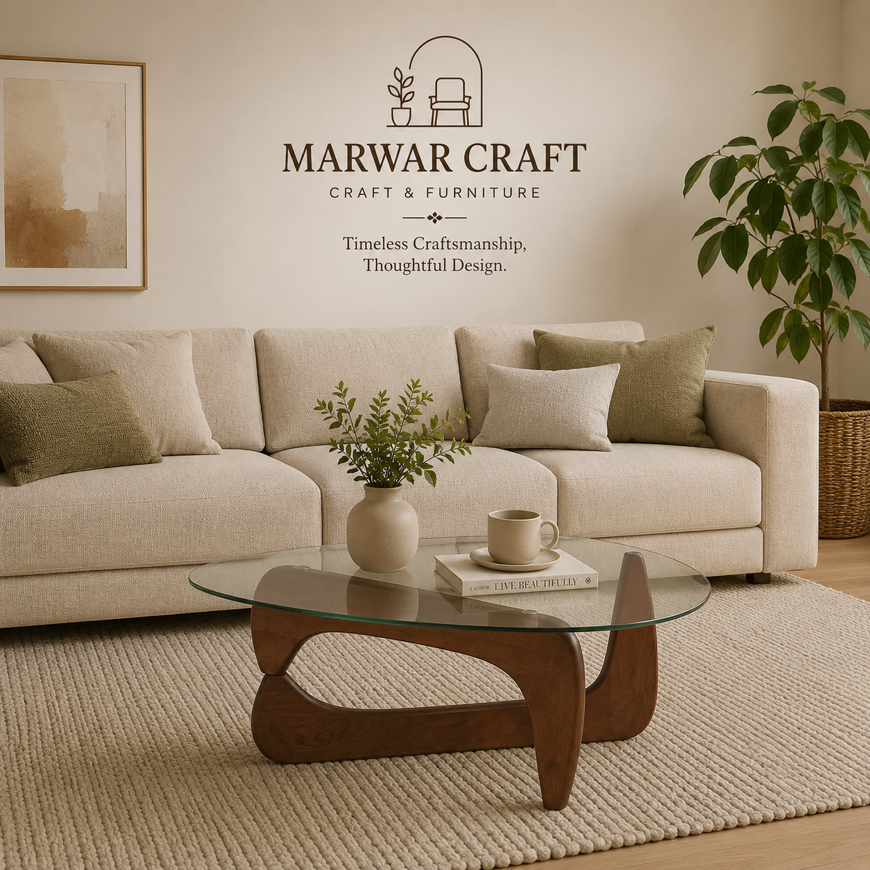 Noguchi Abstract Solid Wood Coffee Table In Dark Walnut Finish - Marwar Craft % Furniture