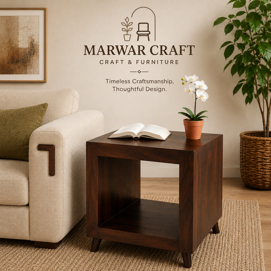 Bedside Table - Dark Walnut Finish - Marwar Craft & Furniture
