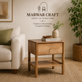 Lieaf Solid Wood Bed Side Table In Natural Finish - Woodenmood -Marwar Craft & Furniture