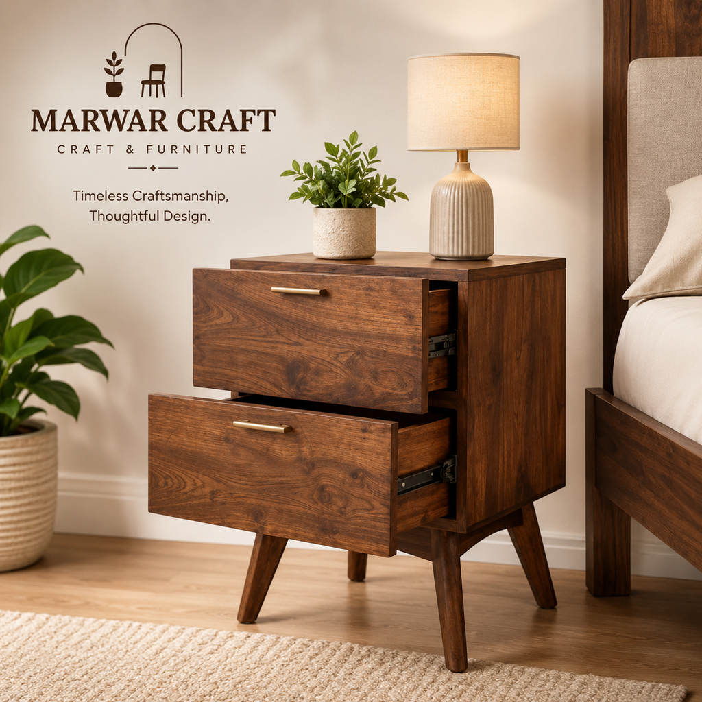 FireSolid Wood  Bedside Table in Provincial Teal Finish - Marwar Craft & Furniture