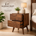 FireSolid Wood  Bedside Table in Provincial Teal Finish - Marwar Craft & Furniture