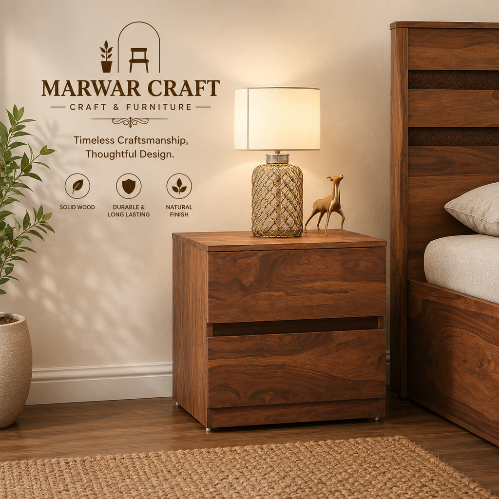 Rodrigues Bedside in Sheesham Paper Finish - Marwar Craft & Furniture