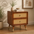 Solid Sheesham Wood Bedside Table with Cane Drawers – Marwar Craft & Furniture