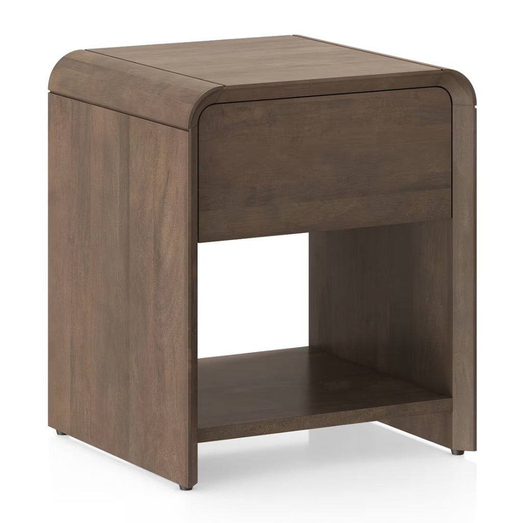Hiro Solid Wood Bedside Table In Danish Walnut Finish - Marwar Craft & Furniture