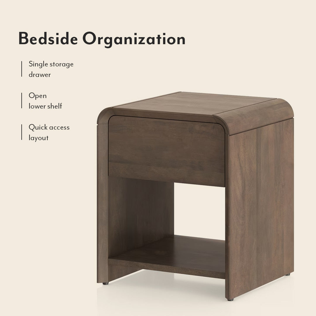 Hiro Solid Wood Bedside Table In Danish Walnut Finish - Marwar Craft & Furniture