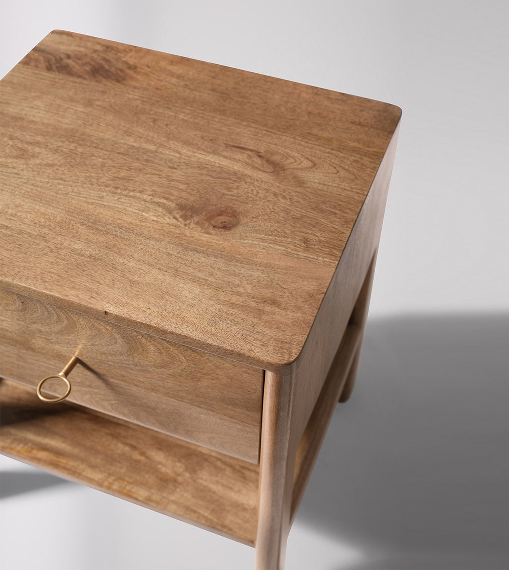 Lieaf Solid Wood Bed Side Table In Natural Finish - Woodenmood -Marwar Craft & Furniture