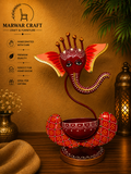 The Ganesha Glossy Radiance – Handcrafted Metal Ganesha Face T-Light &amp; Diya Holder Stand