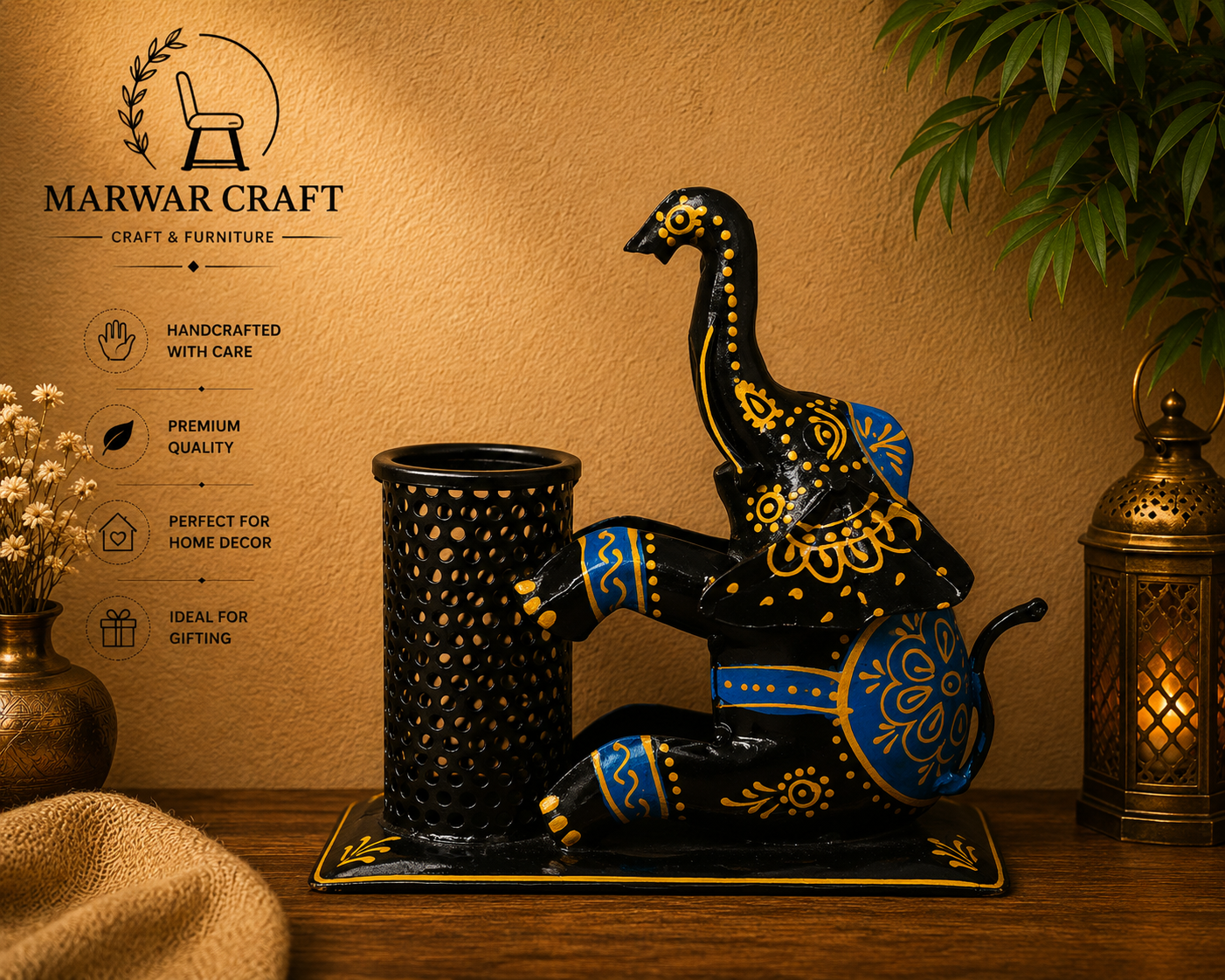 The Royal Trunk Organizer – Handcrafted Metal Elephant Pen Stand &amp; Luxury Desk Accessory