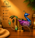 The Mayur Elegance Organizer – Left-Facing Handcrafted Metal Peacock Pen Stand &amp; Luxury Desk Accent