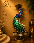 The Royal Mayur Light Tower – Handcrafted Metal Peacock 4-Cup T-Light &amp; Diya Stand