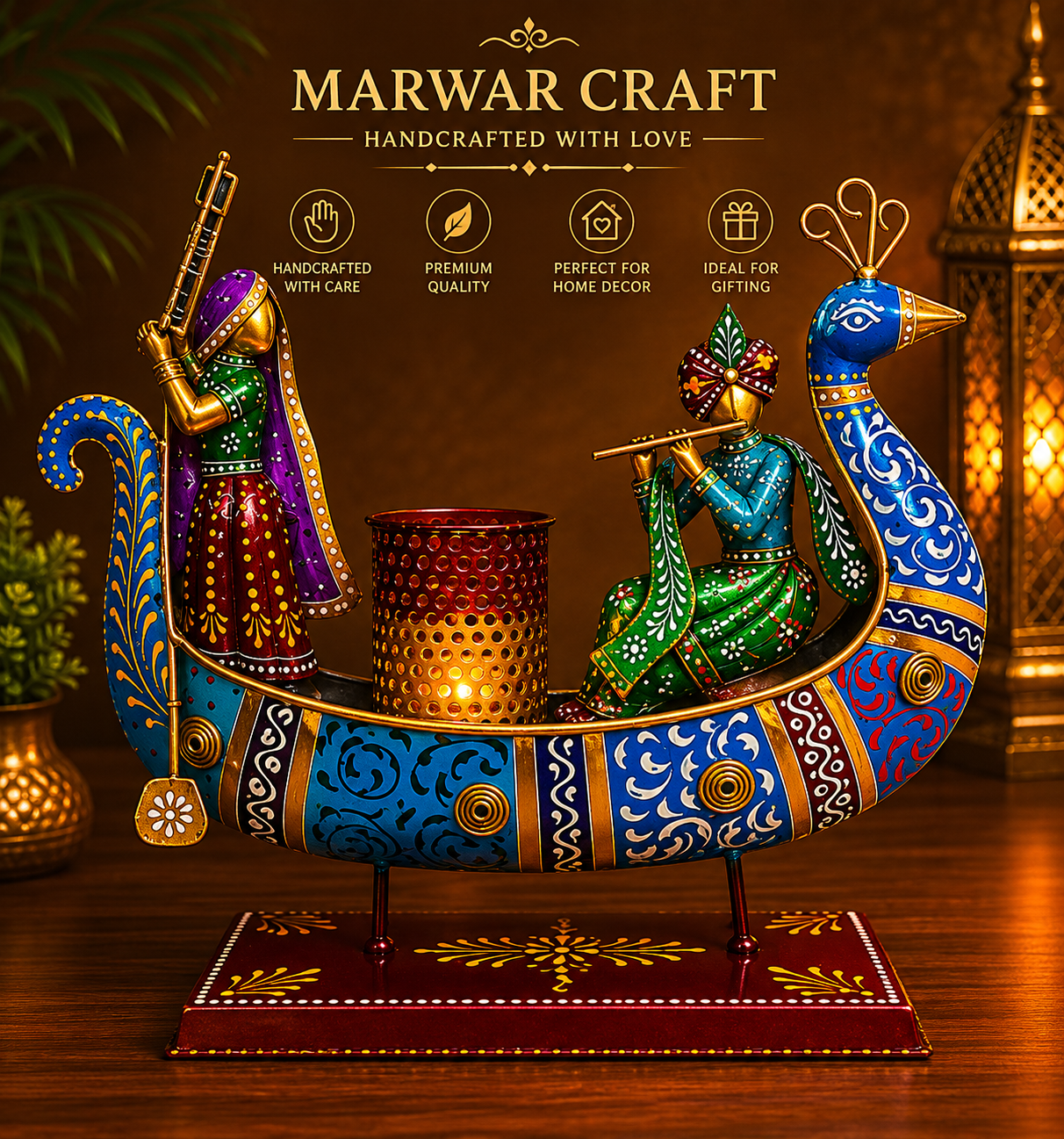 The Royal Gajraj Desk Organizer – Handcrafted Metal Elephant Pen Holder with Multi-Utility Base
