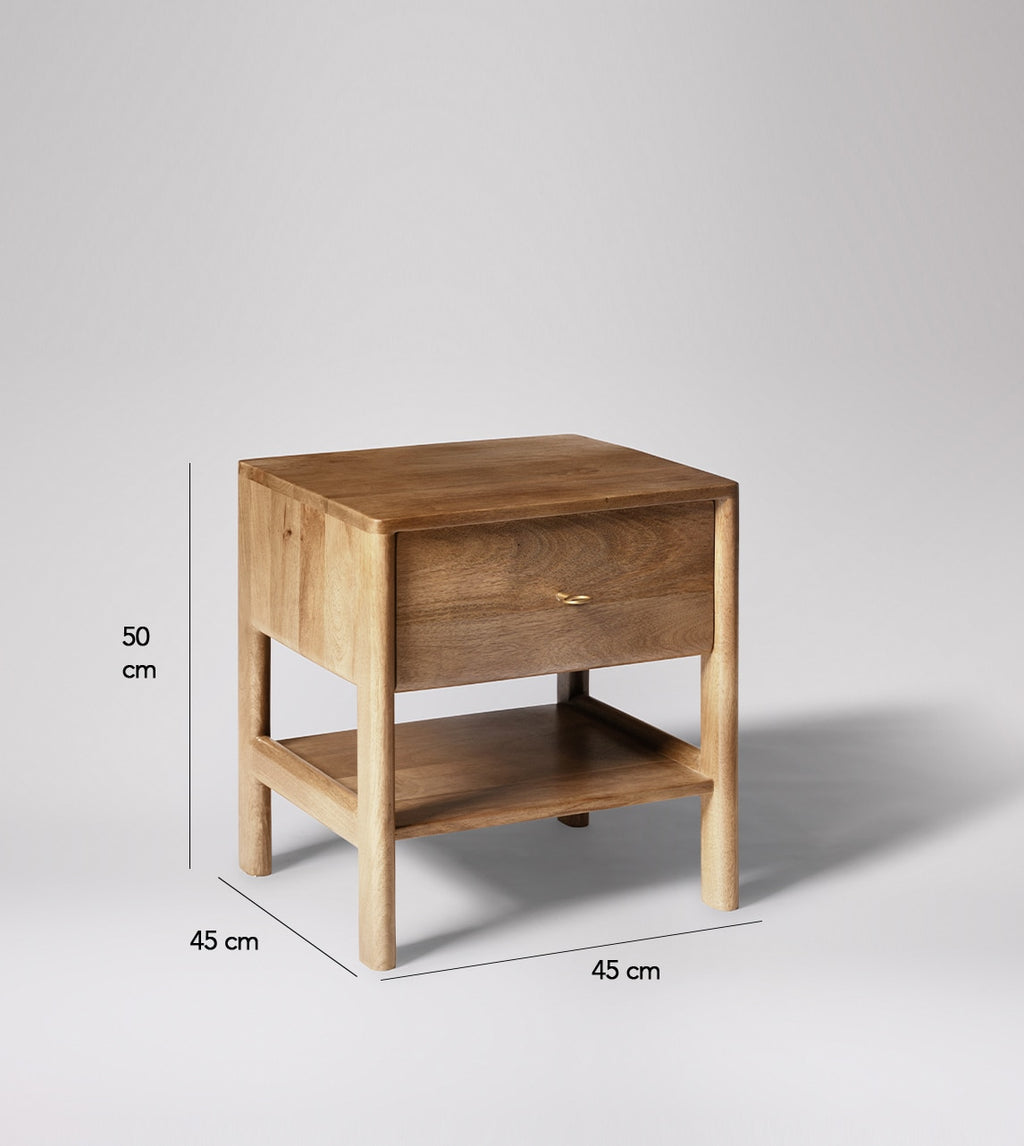 Lieaf Solid Wood Bed Side Table In Natural Finish - Woodenmood -Marwar Craft & Furniture