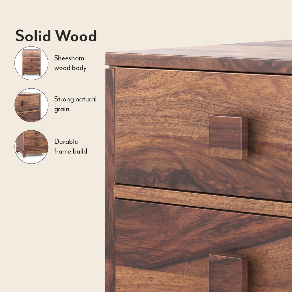 Magellan Solid Wood Bedside Table in Teak Finish - Marwar Craft & Furniture