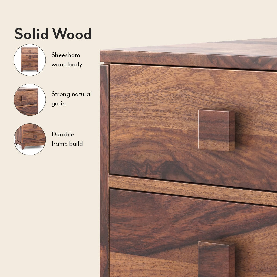 Magellan Solid Wood Bedside Table in Teak Finish - Marwar Craft & Furniture