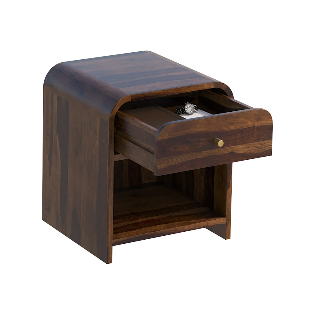 Yashvi Solid wood one Drawer bedside in Provincial Teak - Marwar Craft & Furniture