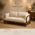 The Linear Japandi Wooden Sofa – Premium Solid Wood 2-Seater Fabric Couch with Rounded Armrests