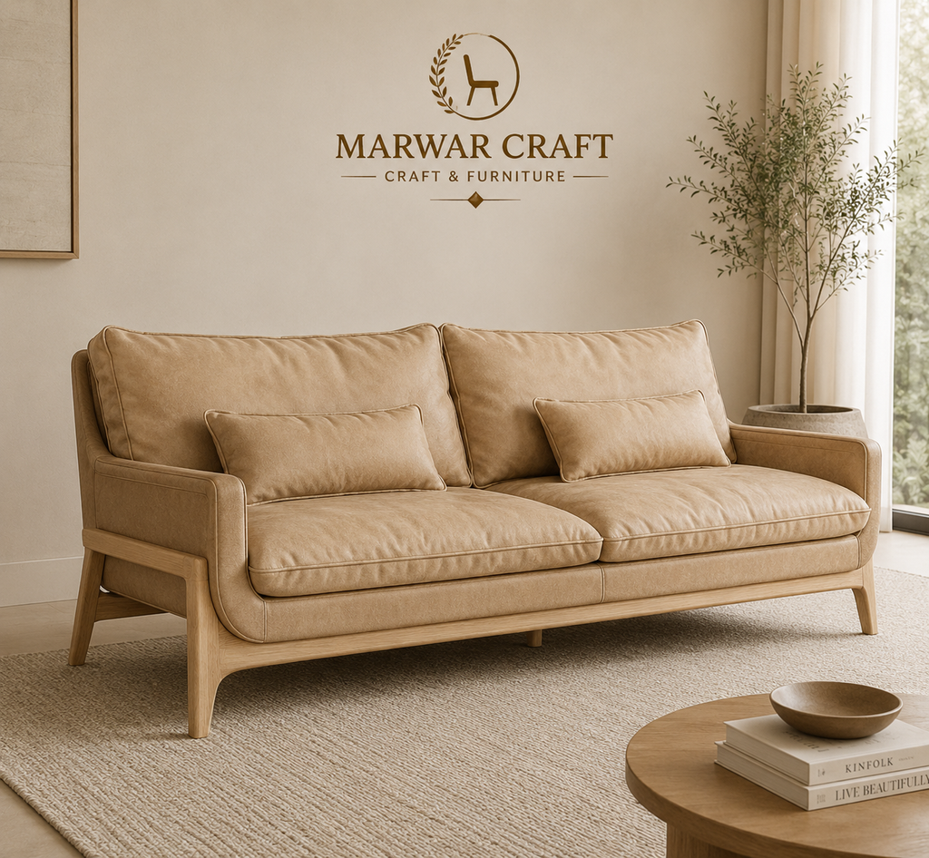 The Verona Tan Leather Sofa – Premium Solid Wood 3-Seater Couch with Tan Upholstery
