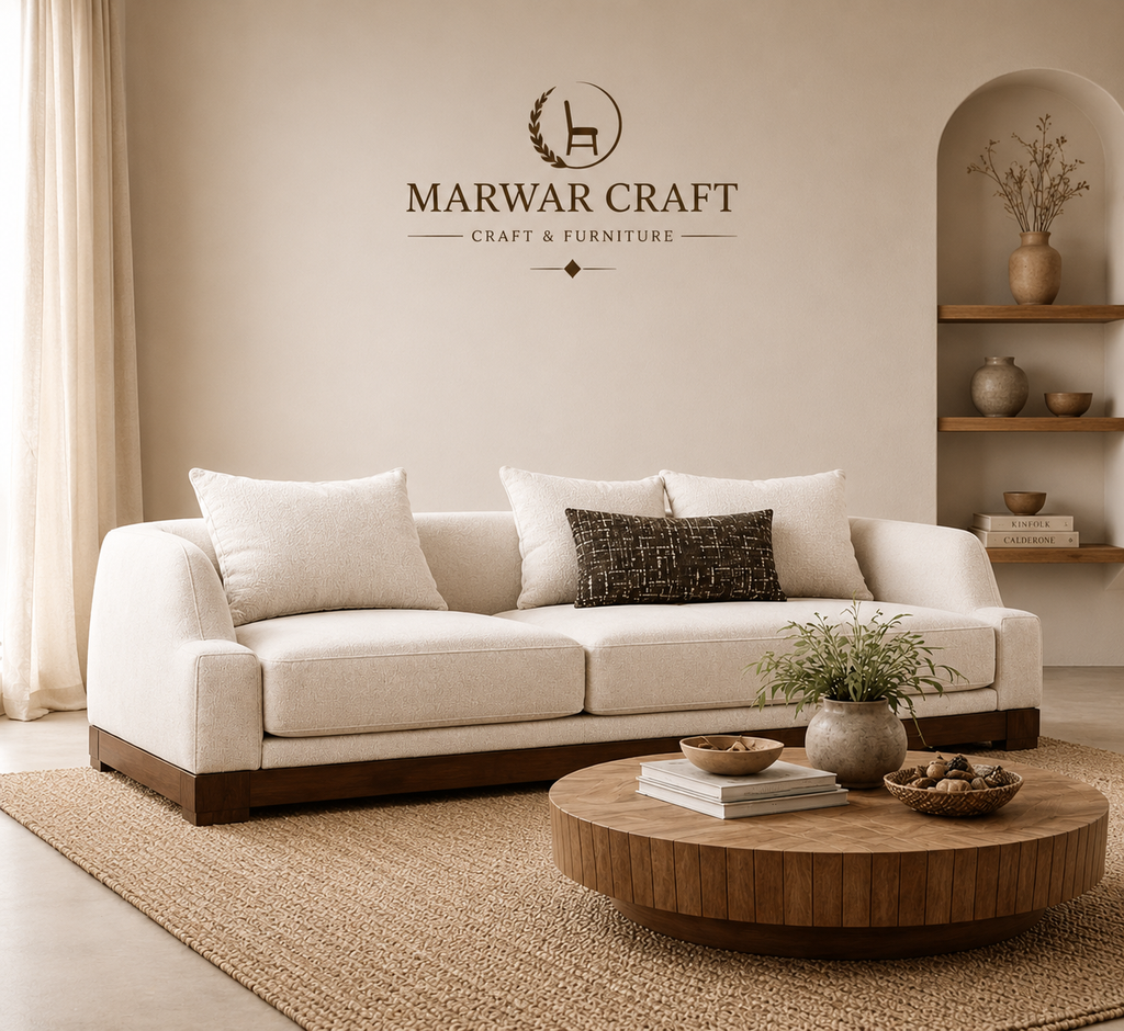 The Arc Lounge Wooden Sofa Set – Premium Solid Wood 3-Piece Living Room Set with Curved Arms