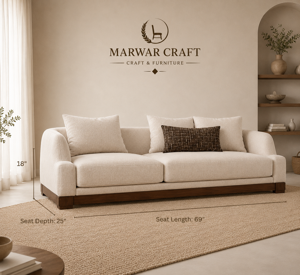 The Arc Lounge Wooden Sofa Set – Premium Solid Wood 3-Piece Living Room Set with Curved Arms