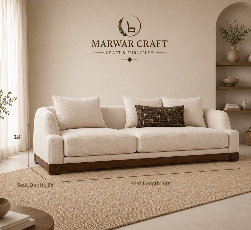 The Arc Lounge Wooden Sofa Set – Premium Solid Wood 3-Piece Living Room Set with Curved Arms