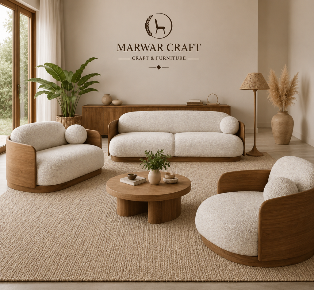 The Grounded Plinth Luxury Sofa – Premium 3-Seater Off-White Couch with Solid Wooden Base