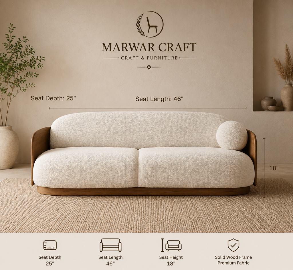 The Grounded Plinth Luxury Sofa – Premium 3-Seater Off-White Couch with Solid Wooden Base