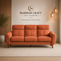 The Sienna Rust Brown Sofa – Premium Custom Fabric 3-Seater High-Back Couch with Wooden Legs