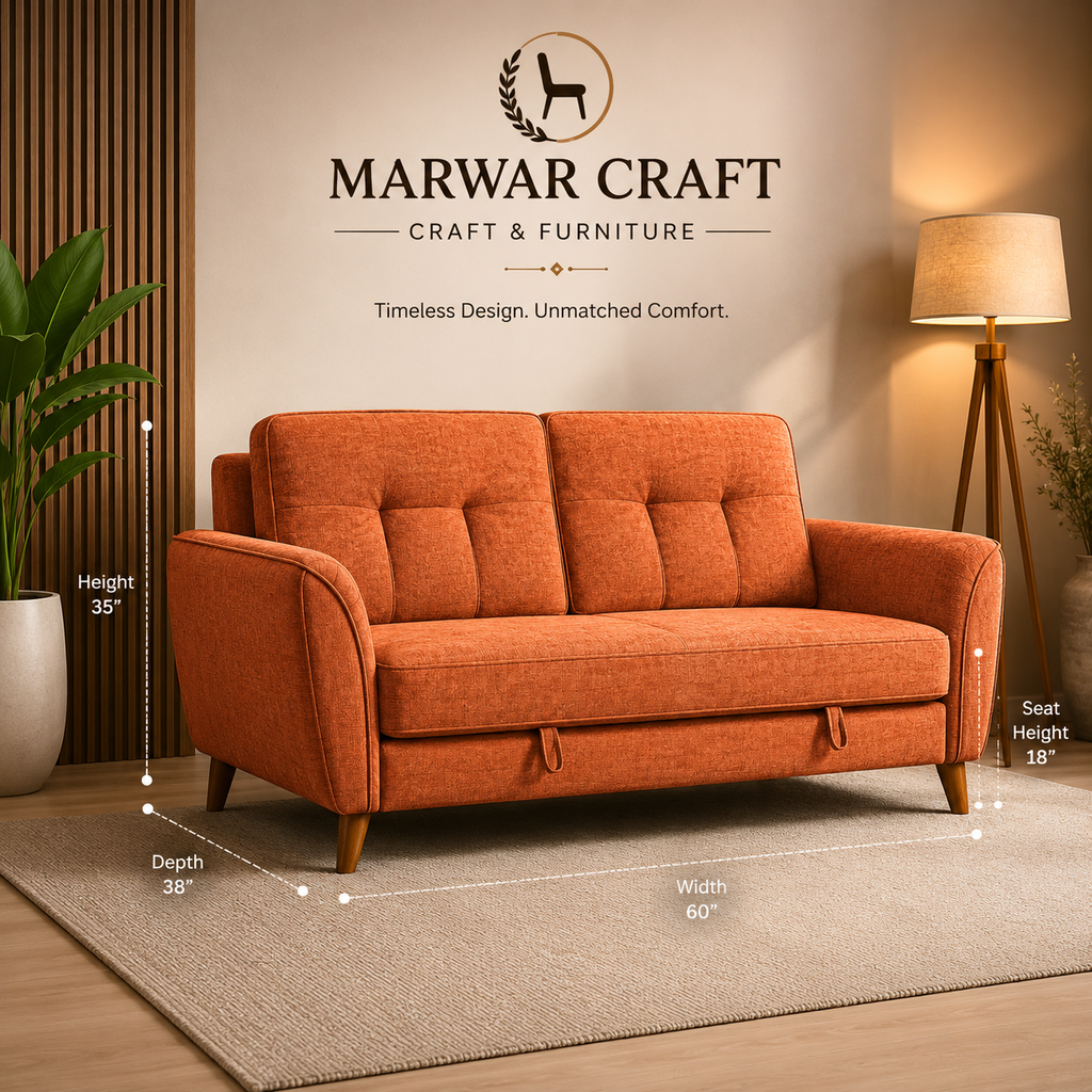 The Sienna Rust Brown Sofa – Premium Custom Fabric 3-Seater High-Back Couch with Wooden Legs