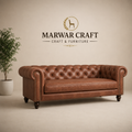 The Windsor Chesterfield Sofa – Premium Tufted Tan Leather Couch with Brass Stud Accents
