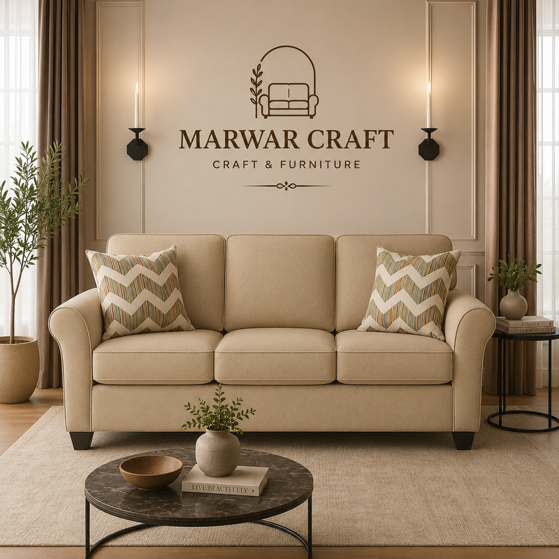 The Palermo Classic Comfort – Premium Cream Fabric 3-Seater Living Room Sofa