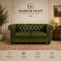 The Heritage Spindle Sofa – Premium 3-Seater Solid Wood Couch in Olive Green Fabric