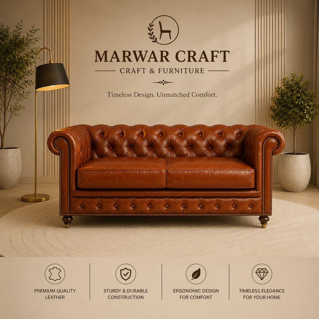 The Windsor Grand Chesterfield – Premium Tan Leather 3-Seater Sofa with Deep Diamond Tufting