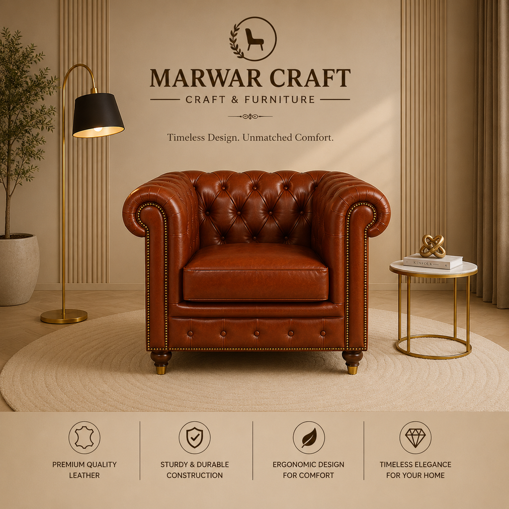 The Windsor Chesterfield Accent Chair – Premium Tan Leather Single-Seater Luxury Armchair
