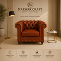 The Windsor Chesterfield Accent Chair – Premium Tan Leather Single-Seater Luxury Armchair