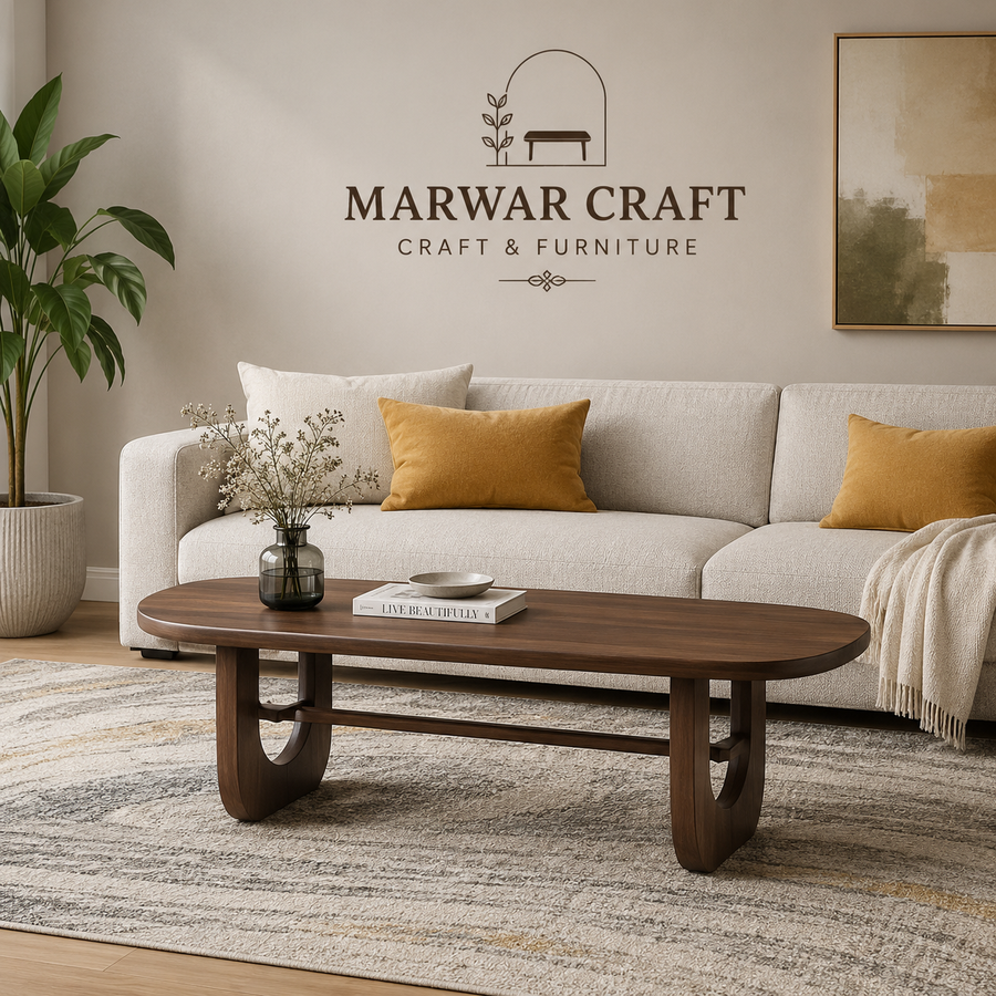 Aero Rectangular Solid Wood Coffee Table In Danish Walnut Finish